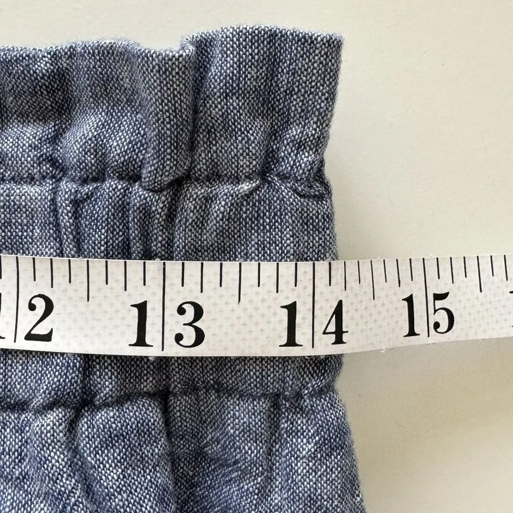 Express Skirt Size S Maxi Chambray Linen Skirt Blue Front Slit‎ Elastic Pull On - Picture 7 of 10